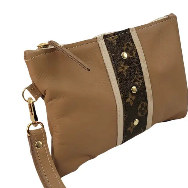 Cathy Wristlet Upcycled Louis Vuitton in Mocha Mousse Leather