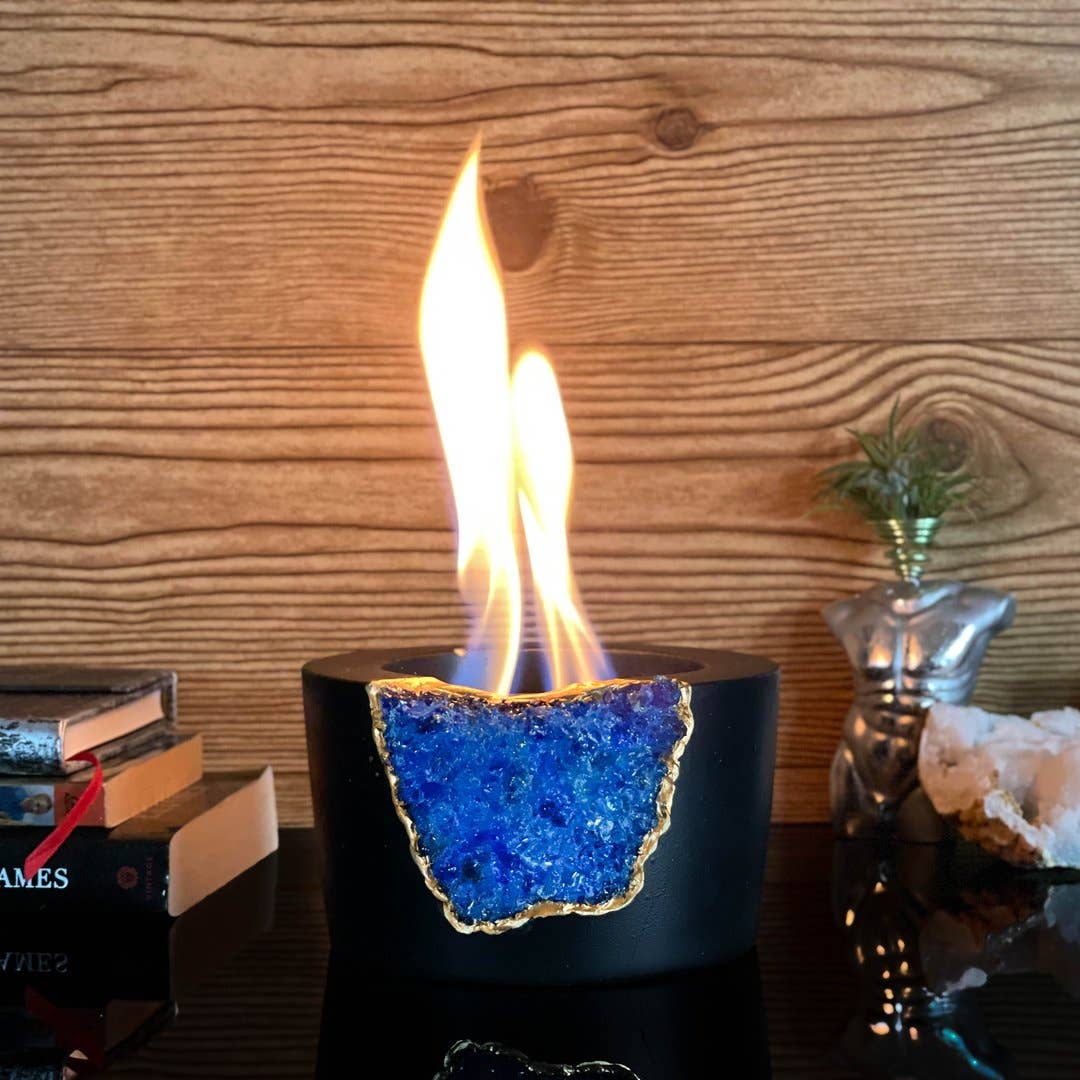 Tabletop Fire Pit Black Base Blue Glass Giftology Westfield