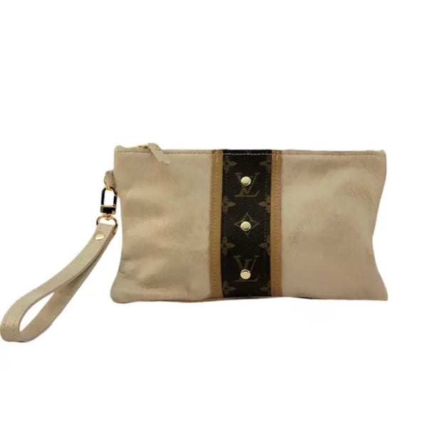 Cathy Wristlet Upcycled Louis Vuitton in Stone Leather