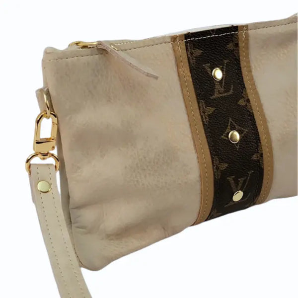 Cathy Wristlet Upcycled Louis Vuitton in Stone Leather