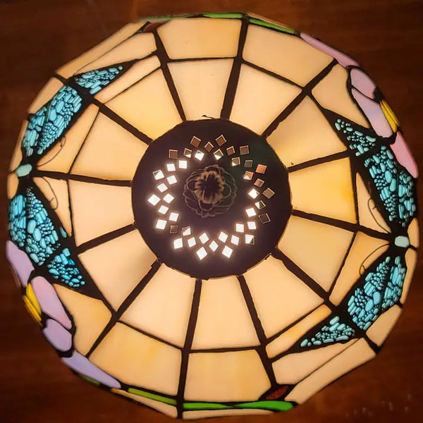 Tiffany Style Stained Glass Blue Butterfly Table Lamp 15"