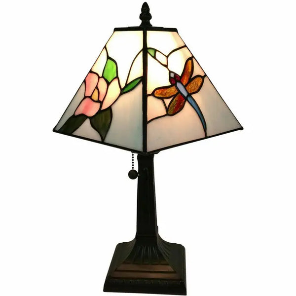 Tiffany Style Floral Dragonflies Table Lamp 15"