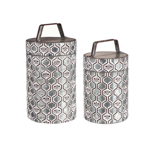 Embossed Honeycomb Metal Storage Containers Set of 2