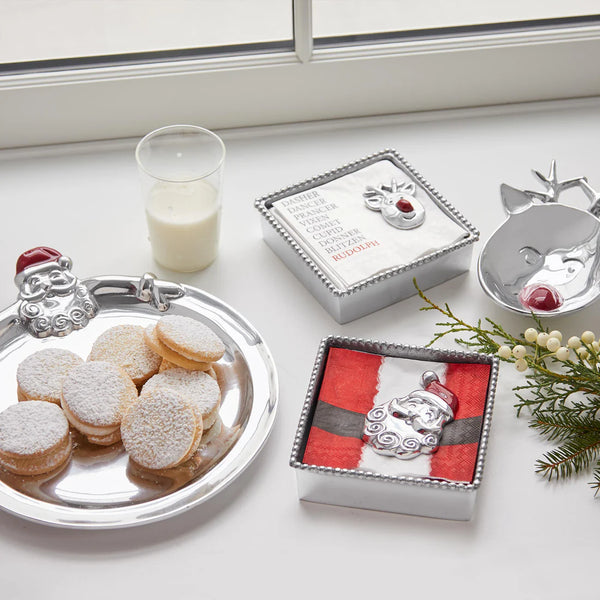 Smiling Santa Beaded Napkin Box Set