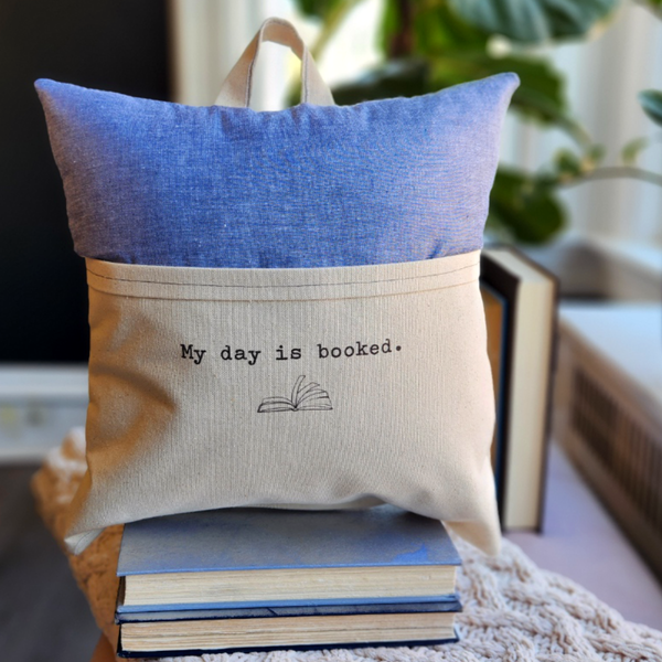 Reading Pillow My Day is Booked, Chambray