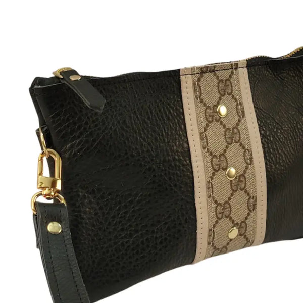Cathy Wristlet Upcycled Gucci in Black Leather