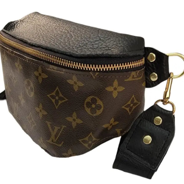 Britt Belt Bag Upcycled Louis Vuitton Full Front in Black Leather