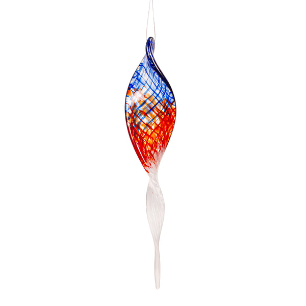 Hanging Art Glass Outdoor Ornament Red/Blue 7"