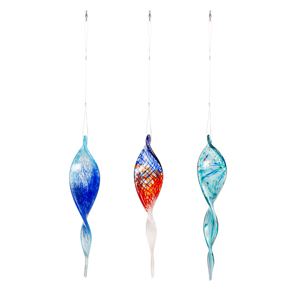 Hanging Art Glass Outdoor Ornament Red/Blue 7"