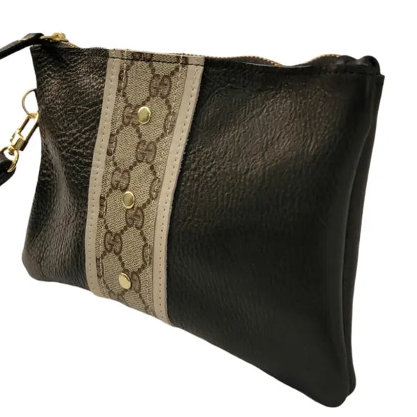 Cathy Wristlet Upcycled Gucci in Black Leather