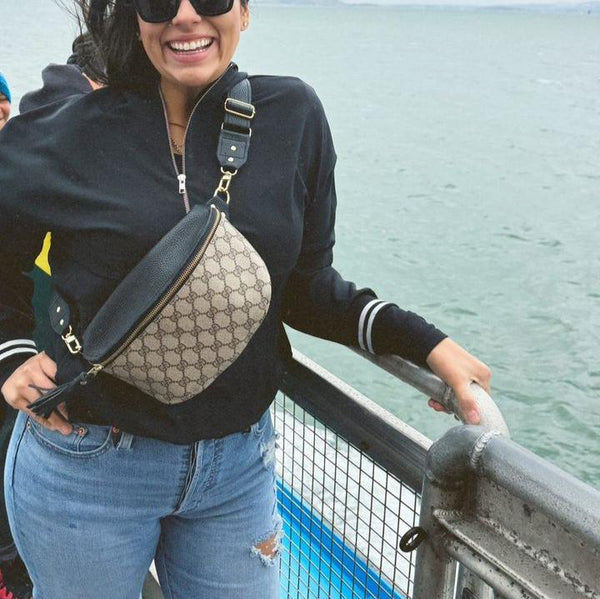 Britt Belt Bag Upcycled Gucci Full Front in Black Leather