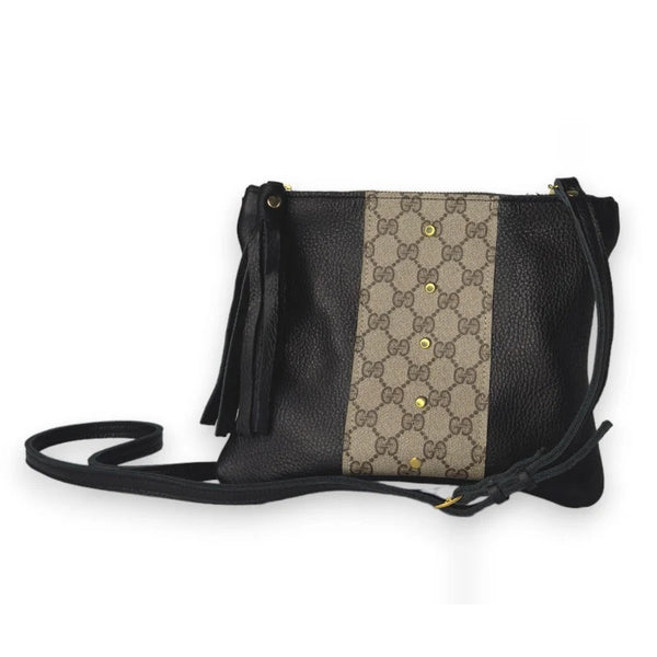Upcycled GG Crossbody Bag in Black Leather Caroline 8x10