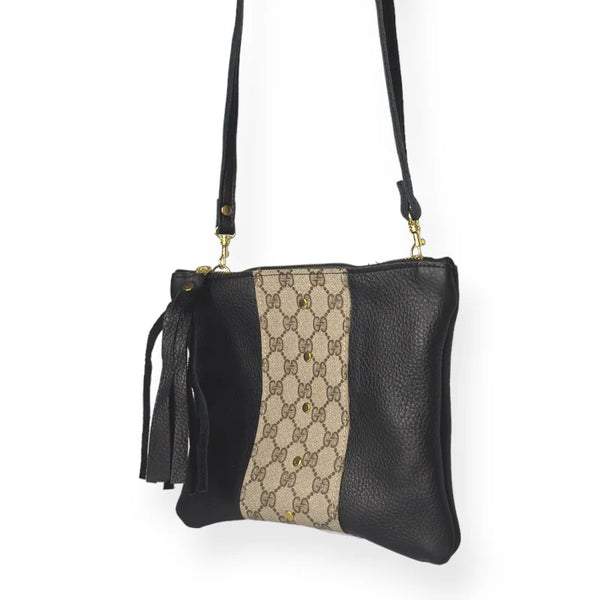 Upcycled GG Crossbody Bag in Black Leather Caroline 8x10