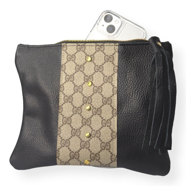 Upcycled GG Crossbody Bag in Black Leather Caroline 8x10