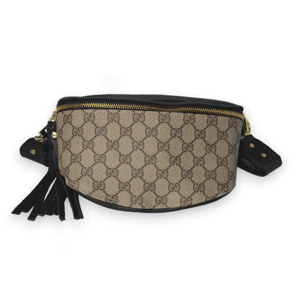 Britt Belt Bag Upcycled Gucci Full Front in Black Leather