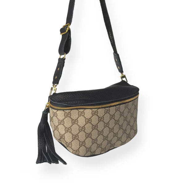 Britt Belt Bag Upcycled Gucci Full Front in Black Leather