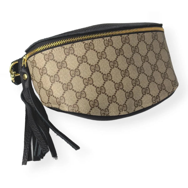 Britt Belt Bag Upcycled Gucci Full Front in Black Leather