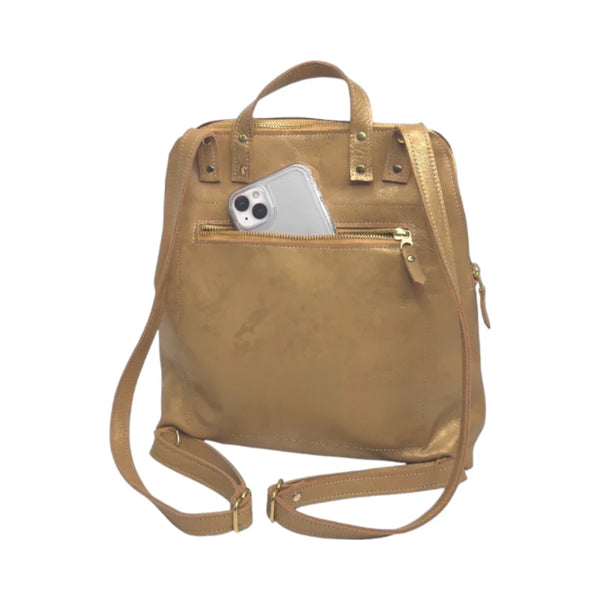 Upcycled Louis Vuitton Backpack in Bronze Leather Full Front 12x12x4