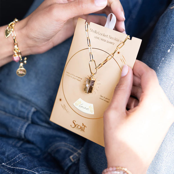 Stella Locket Necklace - Love/Rose Quartz/Gold