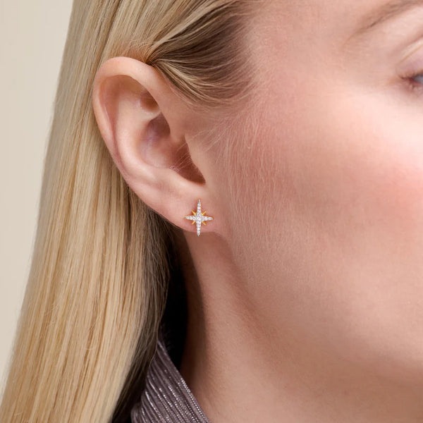 Diamond Cardinal Points Stud Earrings 0.1260CTW Gold Plated Sterling Silver