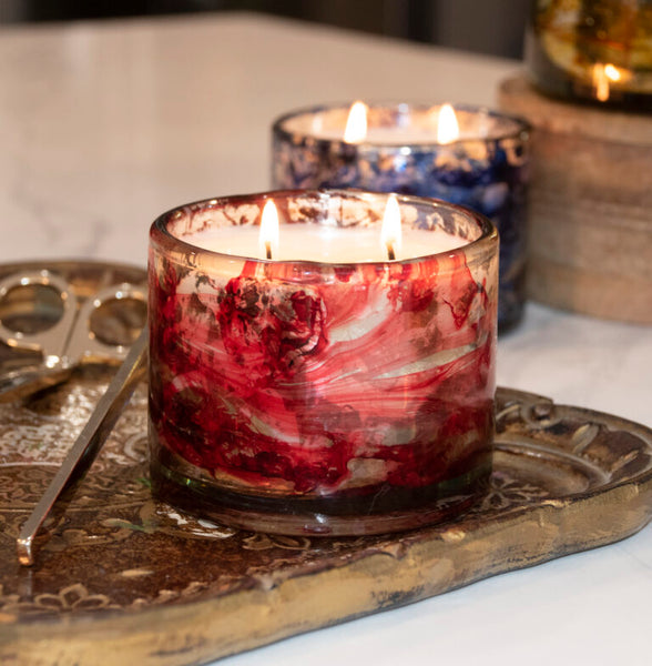 Wind Red-Blown Glass Tumbler Candle Juniper Incense 10oz