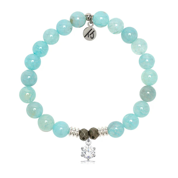 Aqua Fire Agate Gemstone Bracelet with Shine Like A Diamond Sterling Silver Charm