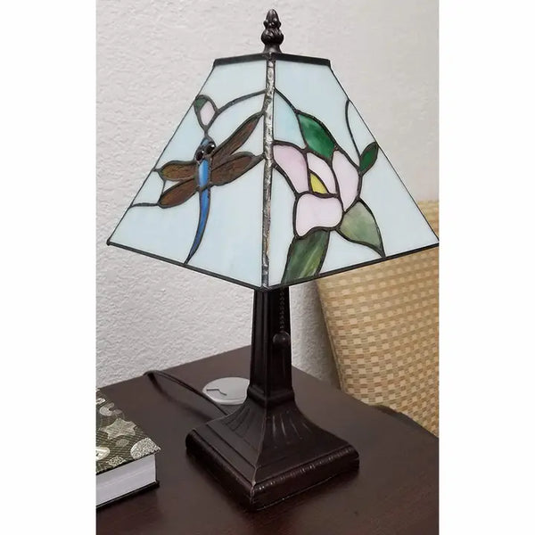 Tiffany Style Floral Dragonflies Table Lamp 15"