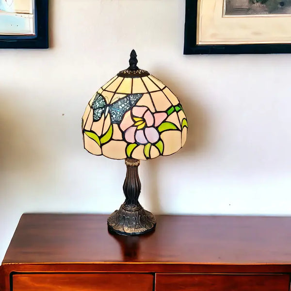 Tiffany Style Stained Glass Blue Butterfly Table Lamp 15"