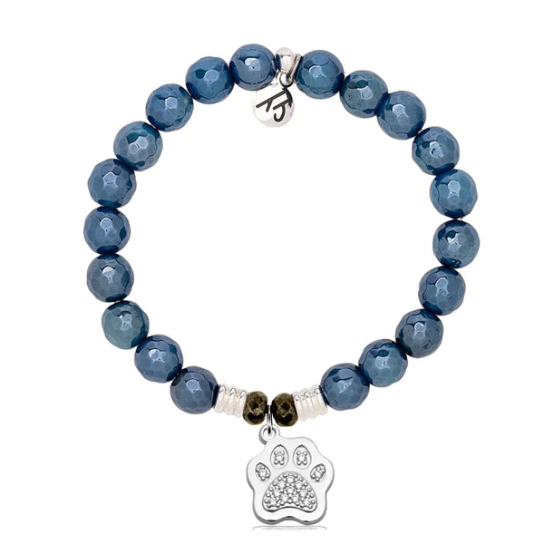 Stone Bracelet with Paw CZ Sterling Silver Charm
