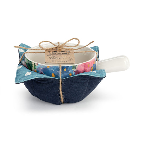 Soup Crock & Bowl Cozy - Hydrangea Ajisai