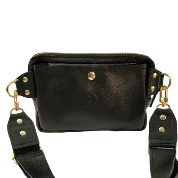 Bella Belt Bag Upcycled Gucci Full Front in Black Leather