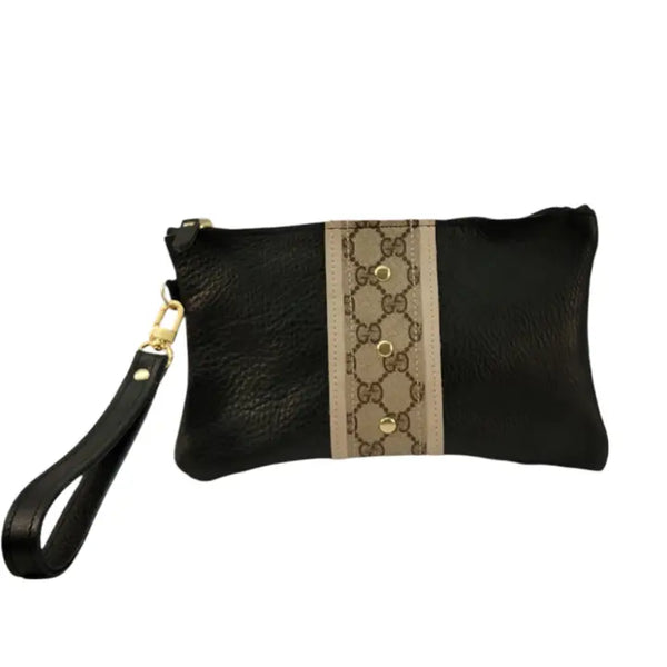 Cathy Wristlet Upcycled Gucci in Black Leather