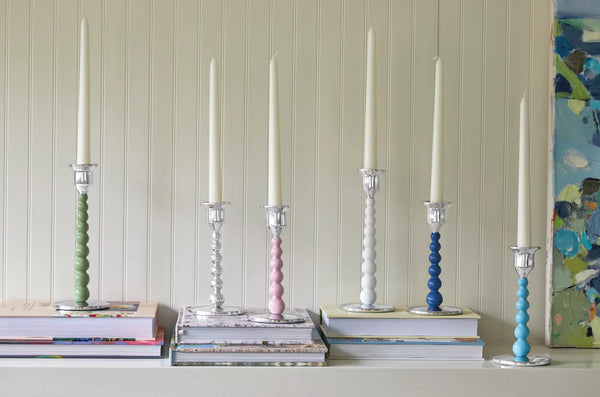 White Pearled Medium Candlestick Set
