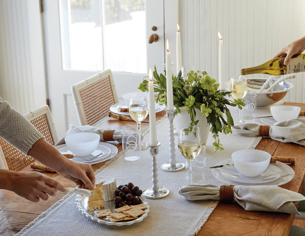 White Pearled Medium Candlestick Set