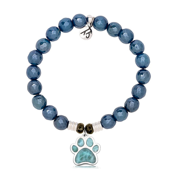 Stone Bracelet with Larimar Paw Print Sterling Silver Charm