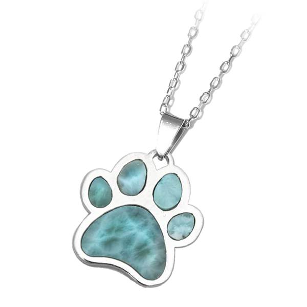 Larimar Paw Sterling Silver Charm Necklace