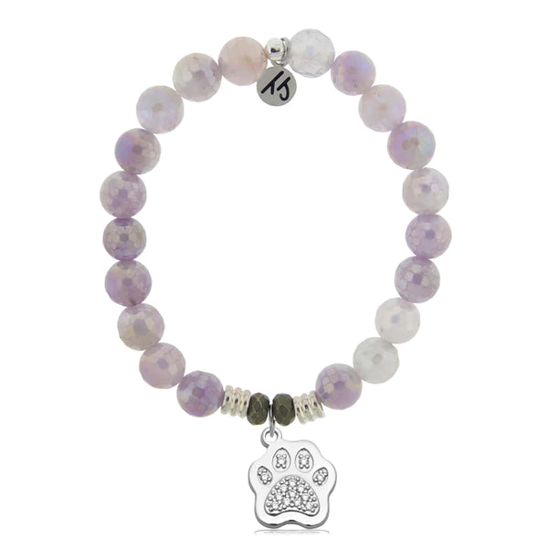 Stone Bracelet with Paw CZ Sterling Silver Charm