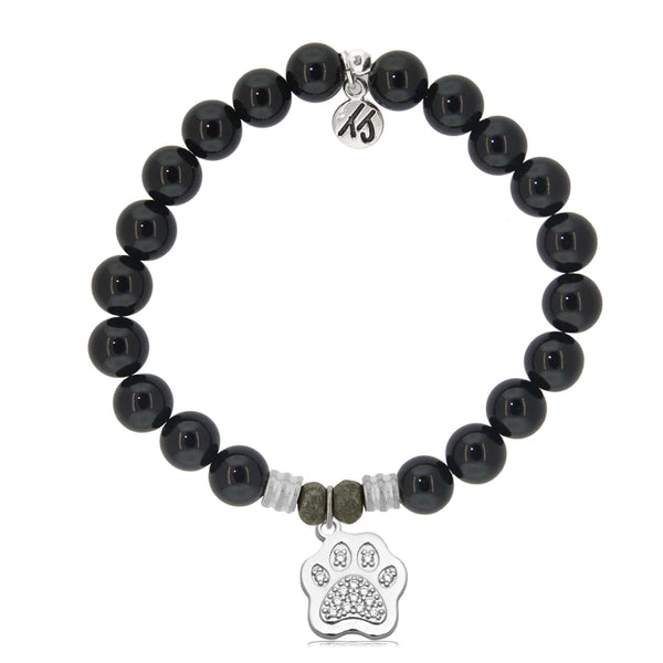 Stone Bracelet with Paw CZ Sterling Silver Charm