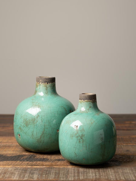Large Ceramic Vase Aqua Green 6"