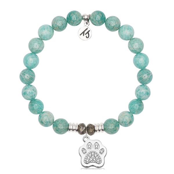 Stone Bracelet with Paw CZ Sterling Silver Charm