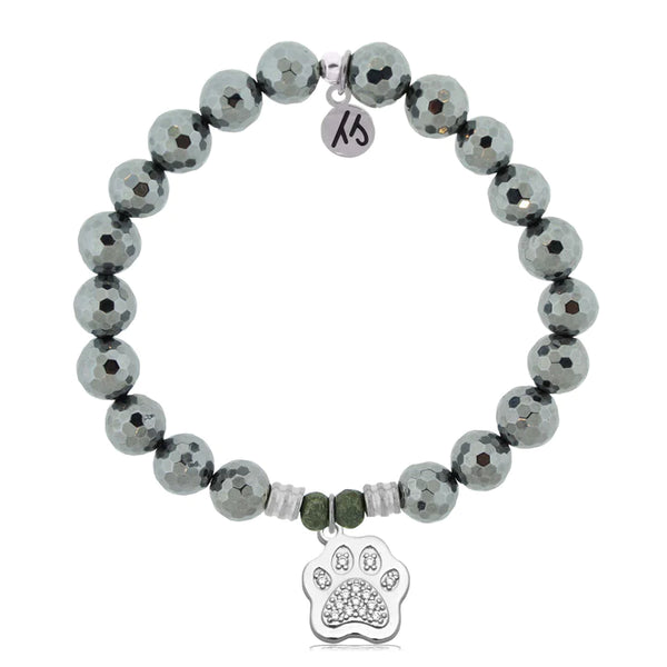 Stone Bracelet with Paw CZ Sterling Silver Charm