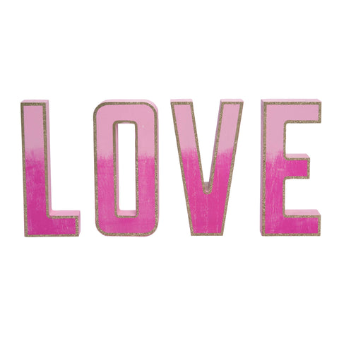 10.63" Valentines Day Pink Glitter Ombre Love Block Set of 4