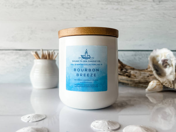 Bourbon Breeze candle, beach-themed