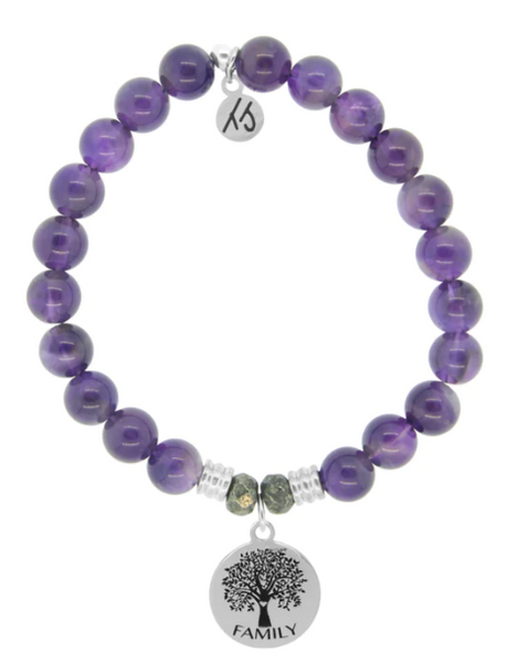 Stone Bracelet with Family Tree Sterling Silver Charm