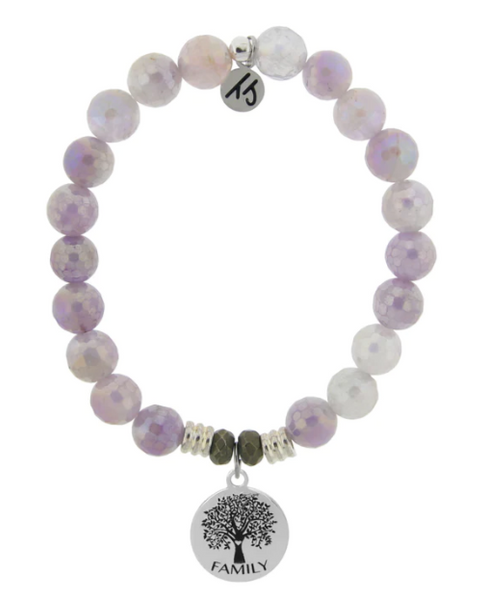 Stone Bracelet with Family Tree Sterling Silver Charm