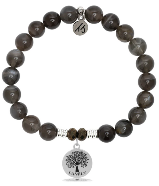 Stone Bracelet with Family Tree Sterling Silver Charm