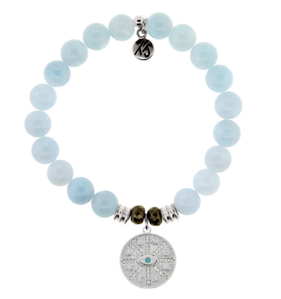 Stone Bracelet with Protection Sterling Silver Charm