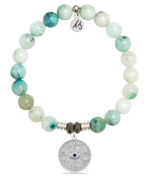 Stone Bracelet with Protection Sterling Silver Charm