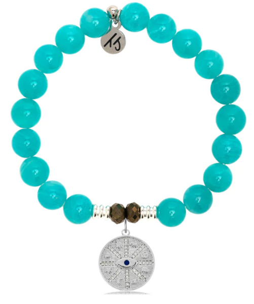Stone Bracelet with Protection Sterling Silver Charm