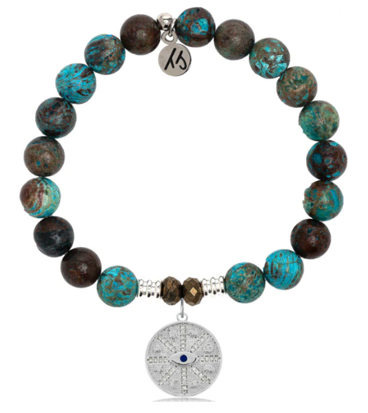 Stone Bracelet with Protection Sterling Silver Charm
